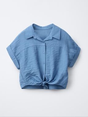 Zara Girls, Textured Knot button Front Shirt in Dusty Blue, Size 11-12